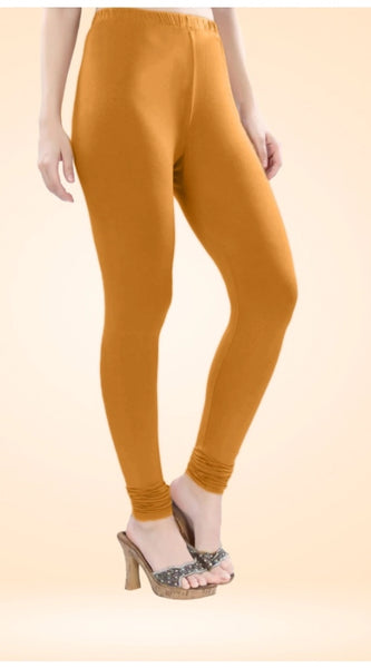 Mayawye Women's Cotton Blended Solid Churidar leggings (Mustard Yellow)
