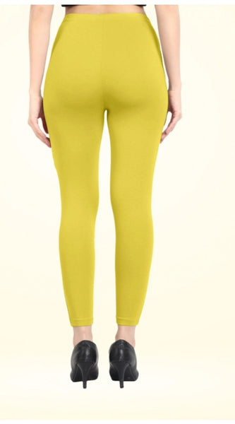 Mayawye Women's Cotton Blended Solid Ankle legging (Lemon Yellow)