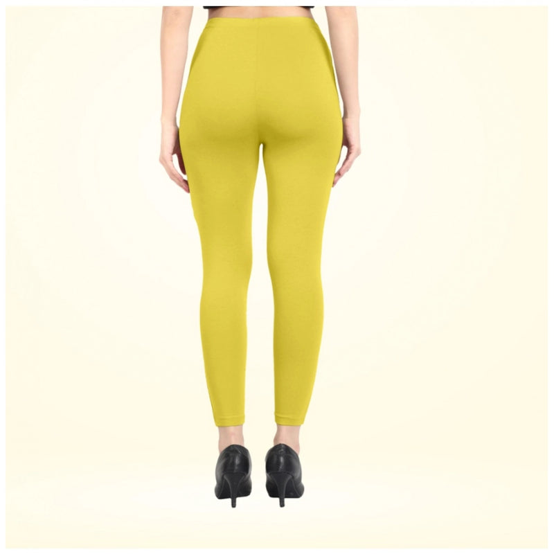 Mayawye Women's Cotton Blended Solid Ankle legging (Lemon Yellow)