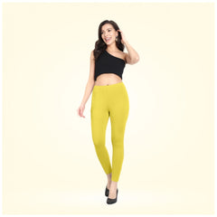 Mayawye Women's Cotton Blended Solid Ankle legging (Lemon Yellow)