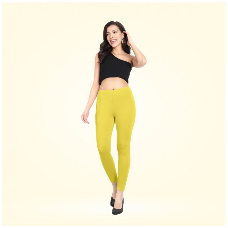 Mayawye Women's Cotton Blended Solid Ankle legging (Lemon Yellow)