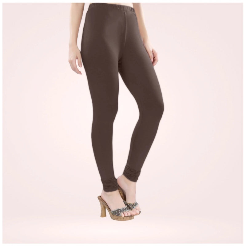 Mayawye Women's Cotton Blended Solid Churidar leggings (Brown)