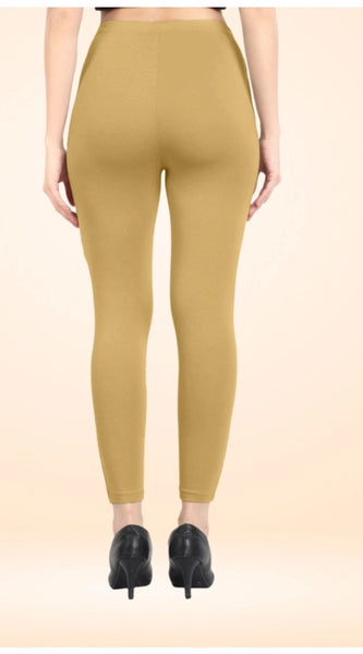 Mayawye Women's Cotton Blended Solid Ankle legging (Beige)