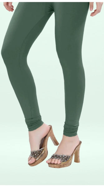 Mayawye Women's Cotton Blended Solid Churidar leggings (Bottle Green)