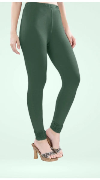 Mayawye Women's Cotton Blended Solid Churidar leggings (Bottle Green)