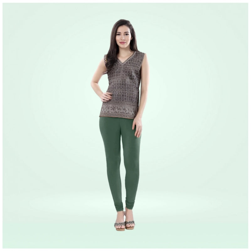 Mayawye Women's Cotton Blended Solid Churidar leggings (Bottle Green)