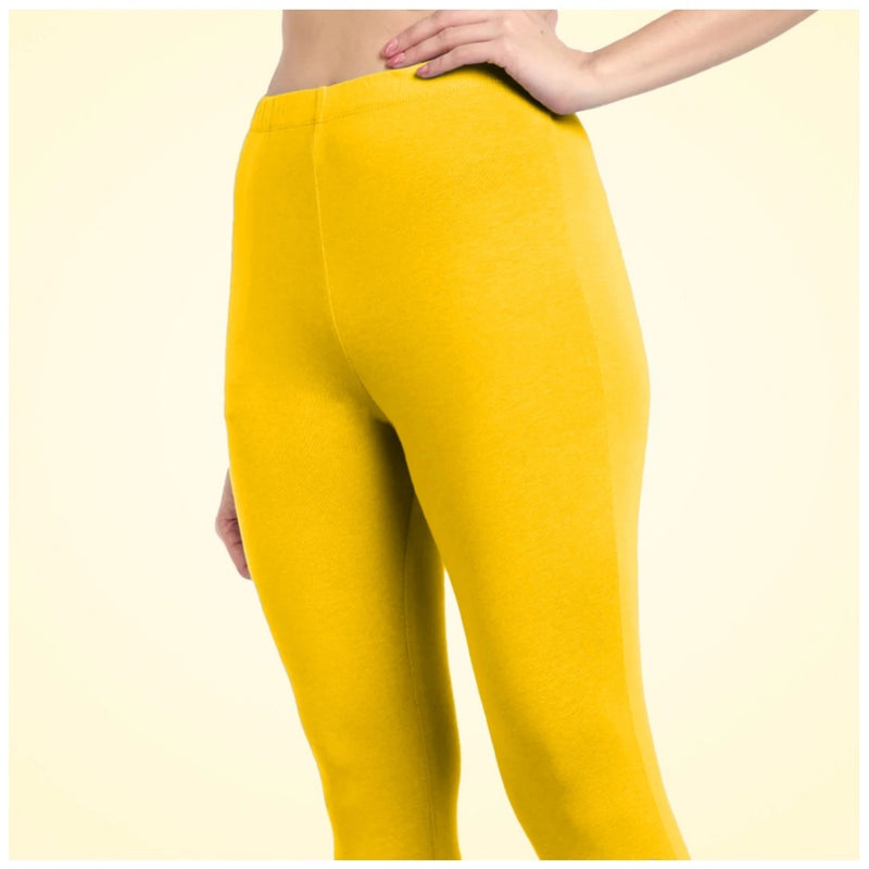 Mayawye Women's Cotton Blended Solid Ankle legging (Yellow)