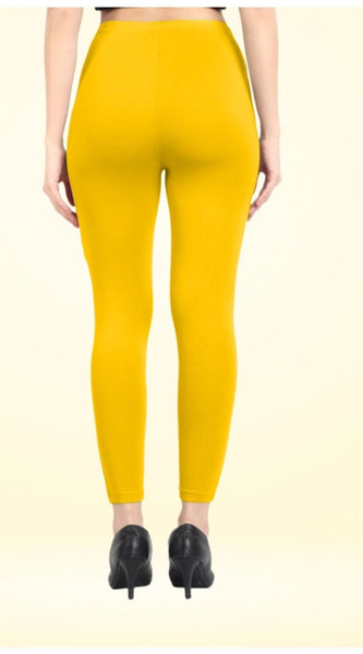 Mayawye Women's Cotton Blended Solid Ankle legging (Yellow)