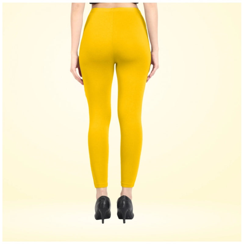 Mayawye Women's Cotton Blended Solid Ankle legging (Yellow)