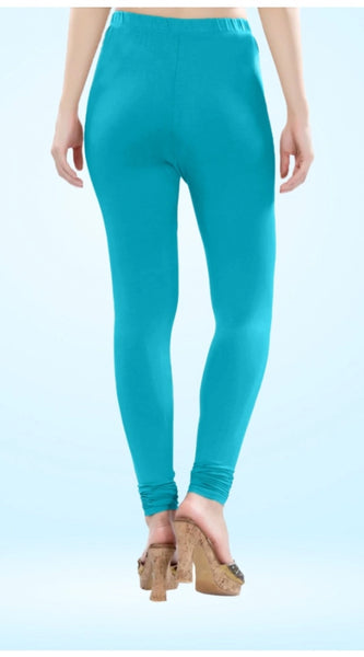 Mayawye Women's Cotton Blended Solid Churidar leggings (Turquoise Blue)