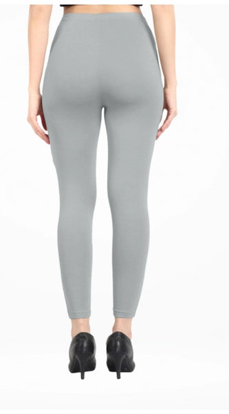 Mayawye Women's Cotton Blended Solid Ankle legging (Silver Gray)