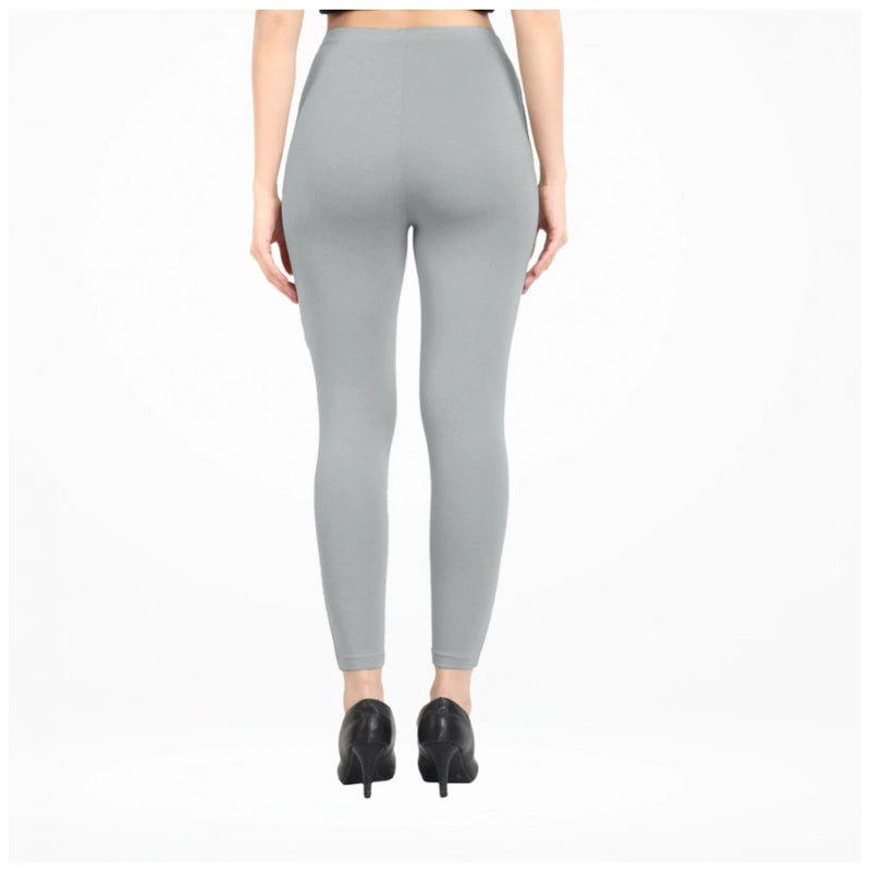 Mayawye Women's Cotton Blended Solid Ankle legging (Silver Gray)