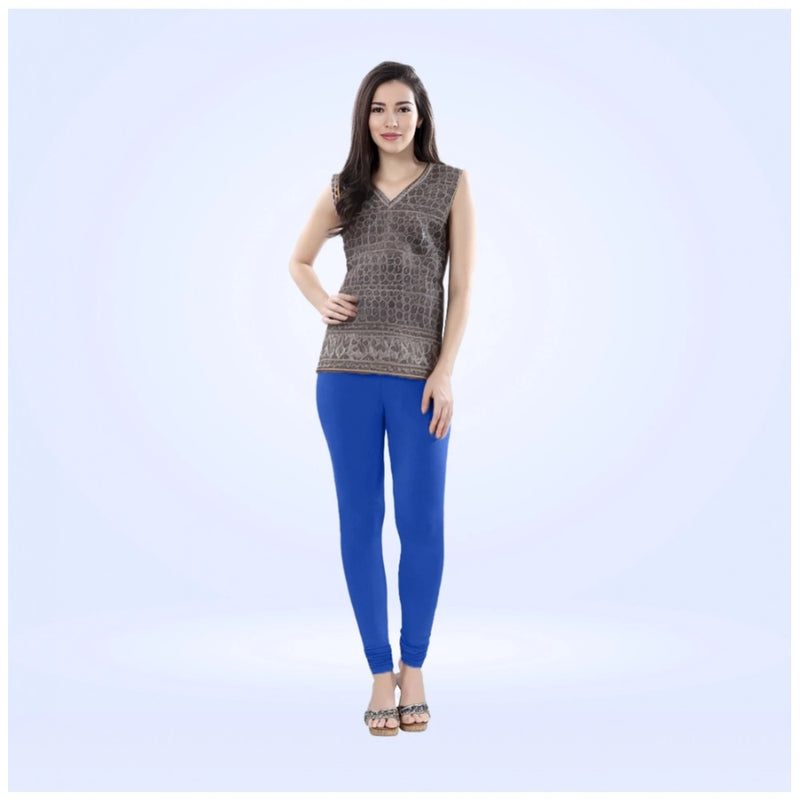 Mayawye Women's Cotton Blended Solid Churidar leggings (Royal Blue)