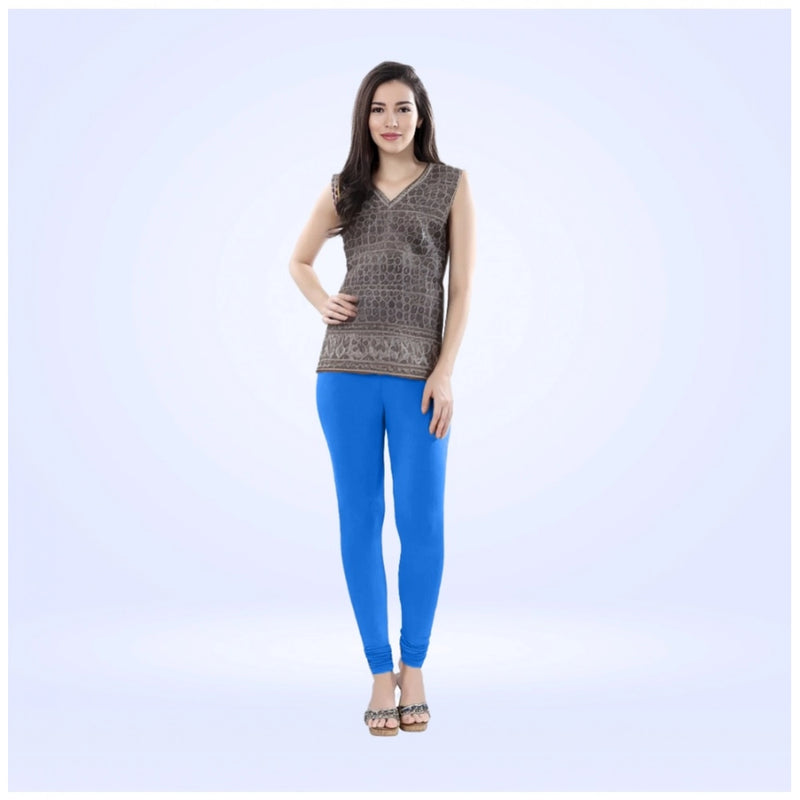 Mayawye Women's Cotton Blended Solid Churidar leggings (Blue)