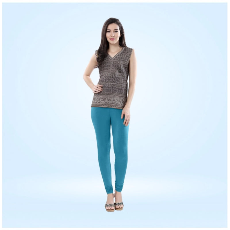 Mayawye Women's Cotton Blended Solid Churidar leggings (Blue)