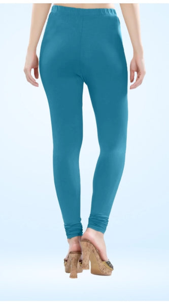 Mayawye Women's Cotton Blended Solid Churidar leggings (Blue)