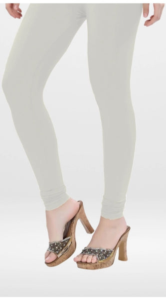 Mayawye Women's Cotton Blended Solid Churidar leggings (White)