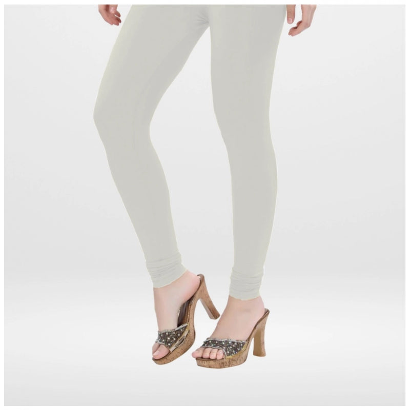 Mayawye Women's Cotton Blended Solid Churidar leggings (White)