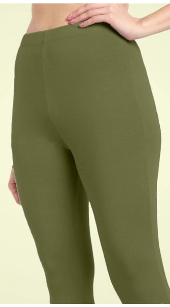 Mayawye Women's Cotton Blended Solid Ankle legging (Olive Green)