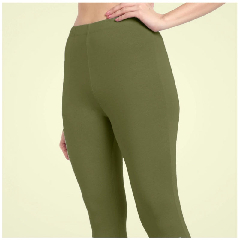 Mayawye Women's Cotton Blended Solid Ankle legging (Olive Green)