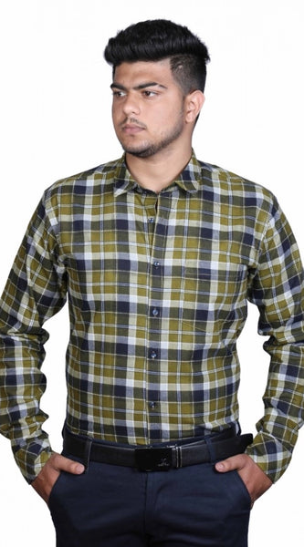 Mayawye Men's Cotton Lycra Full Sleeve Checked Casual Shirt (Green)