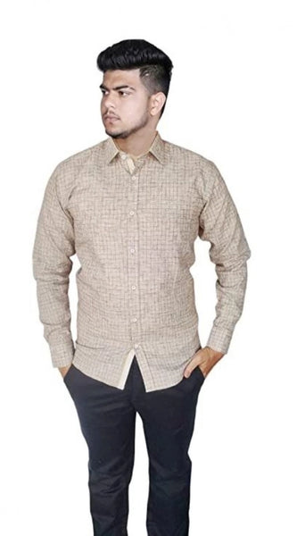 Mayawye Men's Cotton Lycra Full Sleeve Checked Casual Shirt (Brown )