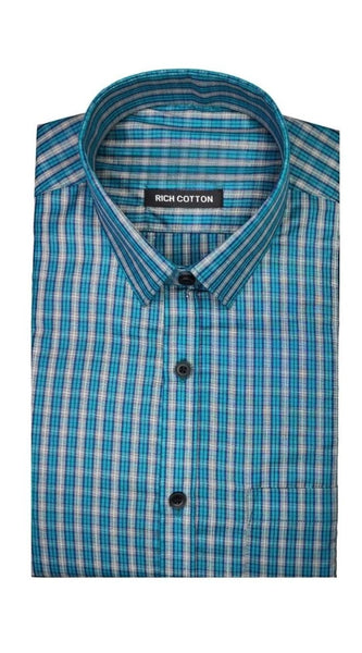 Mayawye Men's Cotton Lycra Full Sleeve Checked Casual Shirt (Sky Blue)
