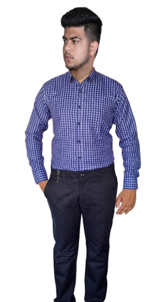 Mayawye Men's Cotton Lycra Full Sleeve Checked Casual Shirt (Purple)