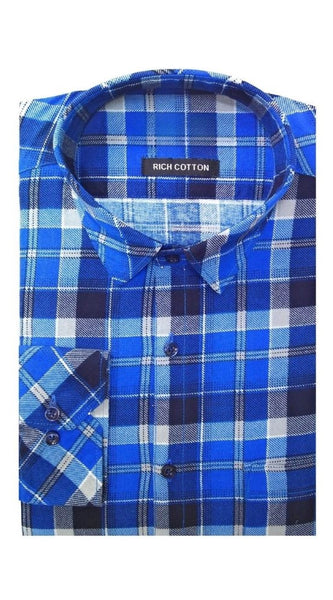 Mayawye Men's Cotton Lycra Full Sleeve Checked Casual Shirt (Blue)