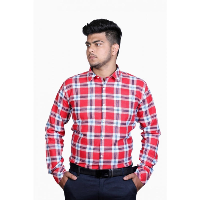 Mayawye Men's Cotton Lycra Full Sleeve Checked Casual Shirt (Red White)