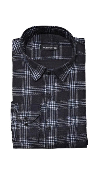 Mayawye Men's Cotton Lycra Full Sleeve Checked Casual Shirt (Black)