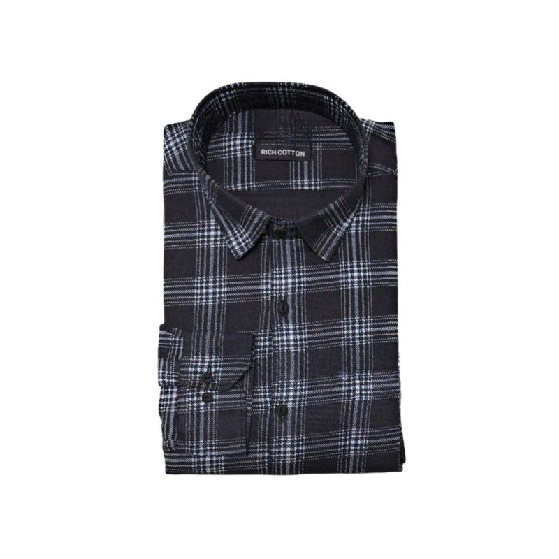 Mayawye Men's Cotton Lycra Full Sleeve Checked Casual Shirt (Black)