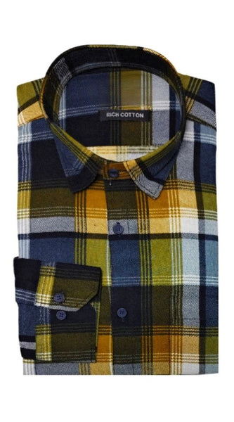 Mayawye Men's Cotton Lycra Full Sleeve Checked Casual Shirt (Yellow)