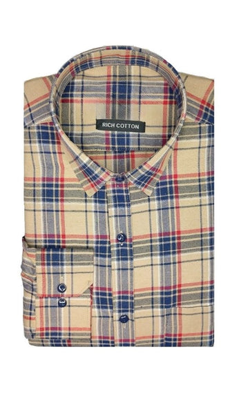 Mayawye Men's Cotton Lycra Full Sleeve Checked Casual Shirt (Brown)