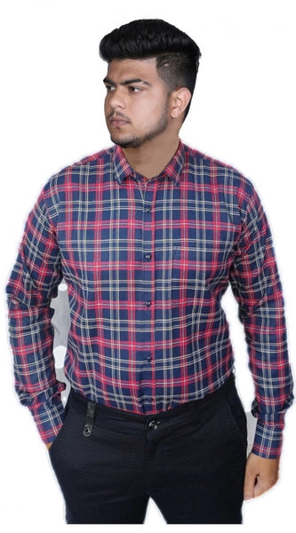 Mayawye Men's Cotton Lycra Full Sleeve Checked Casual Shirt (Red )