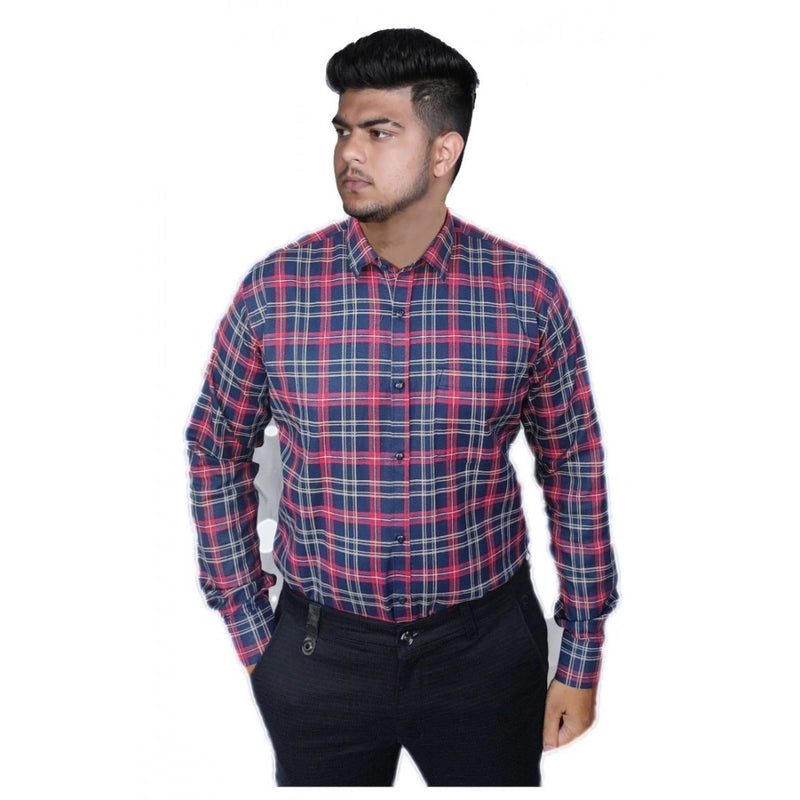 Mayawye Men's Cotton Lycra Full Sleeve Checked Casual Shirt (Red )