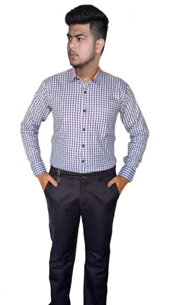 Mayawye Men's Cotton Lycra Full Sleeve Checked Casual Shirt (White)