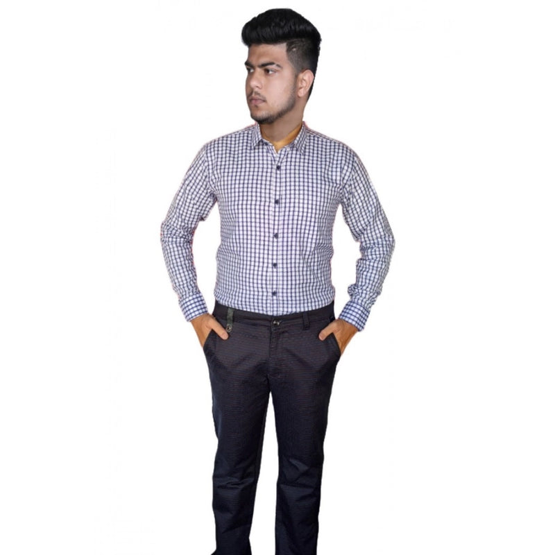 Mayawye Men's Cotton Lycra Full Sleeve Checked Casual Shirt (White)