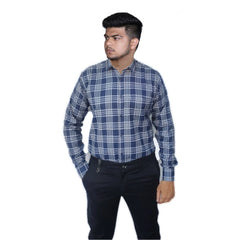Mayawye Men's Cotton Lycra Full Sleeve Checked Casual Shirt (Navy Blue)