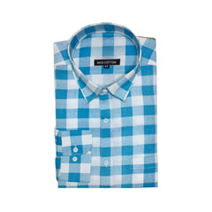 Mayawye Men's Cotton Lycra Full Sleeve Checked Casual Shirt (Blue White)