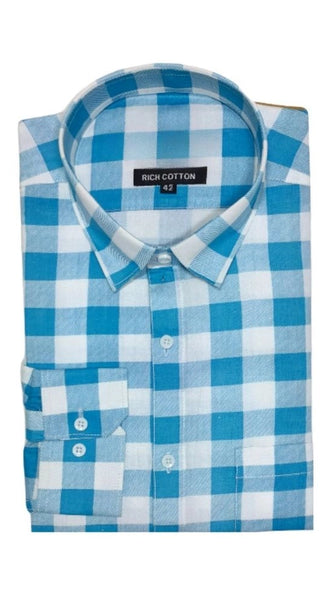 Mayawye Men's Cotton Lycra Full Sleeve Checked Casual Shirt (Blue White)
