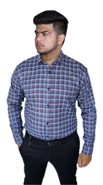 Mayawye Men's Cotton Lycra Full Sleeve Checked Casual Shirt (Purple)