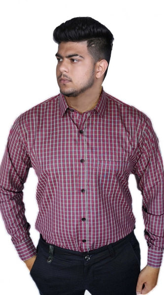 Mayawye Men's Cotton Lycra Full Sleeve Checked Casual Shirt (Red )