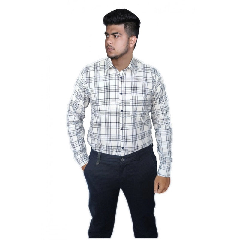Mayawye Men's Cotton Lycra Full Sleeve Checked Casual Shirt (White)