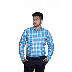 Mayawye Men's Cotton Lycra Full Sleeve Checked Casual Shirt (Blue White)