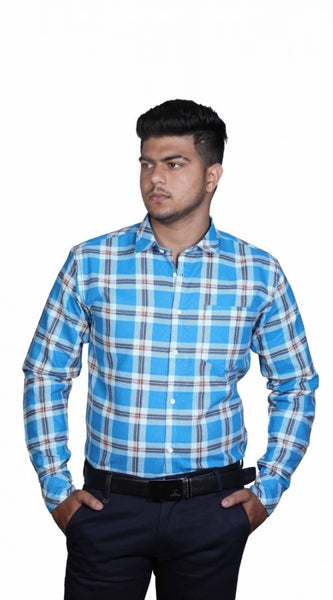 Mayawye Men's Cotton Lycra Full Sleeve Checked Casual Shirt (Blue White)