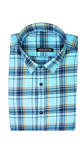 Mayawye Men's Cotton Lycra Full Sleeve Checked Casual Shirt (Turquoise)