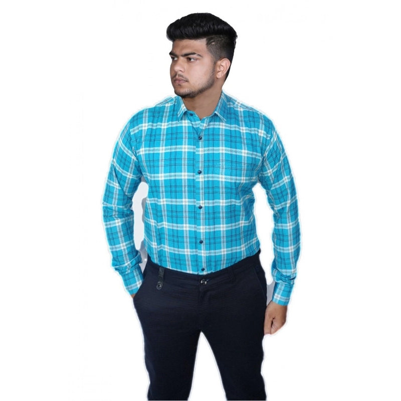 Mayawye Men's Cotton Lycra Full Sleeve Checked Casual Shirt (Sky Blue)
