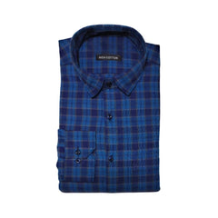 Mayawye Men's Cotton Lycra Full Sleeve Checked Casual Shirt (Dark Blue)