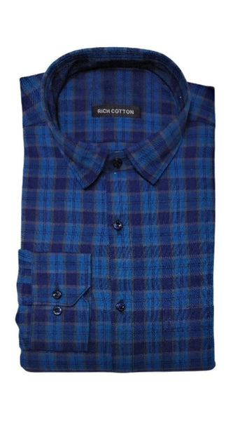 Mayawye Men's Cotton Lycra Full Sleeve Checked Casual Shirt (Dark Blue)